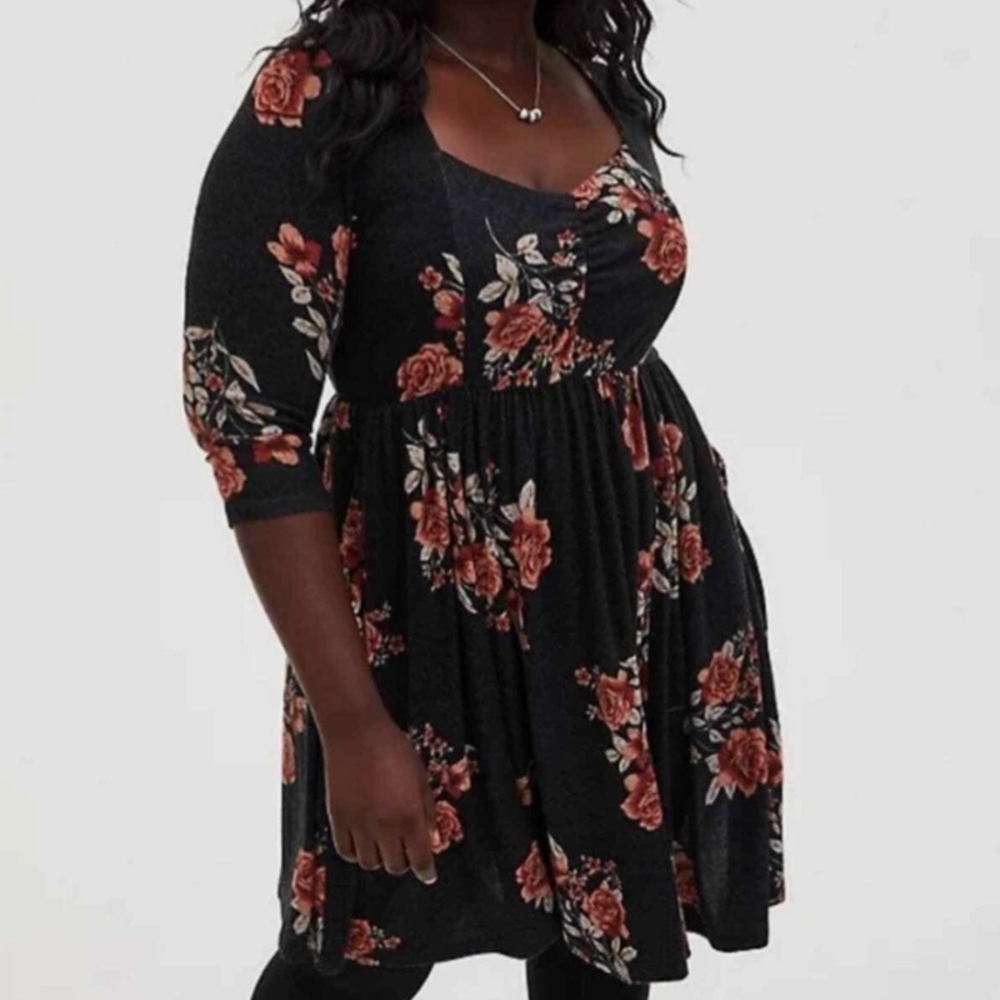 Torrid Super Soft Skater Dress with Florals Size 16